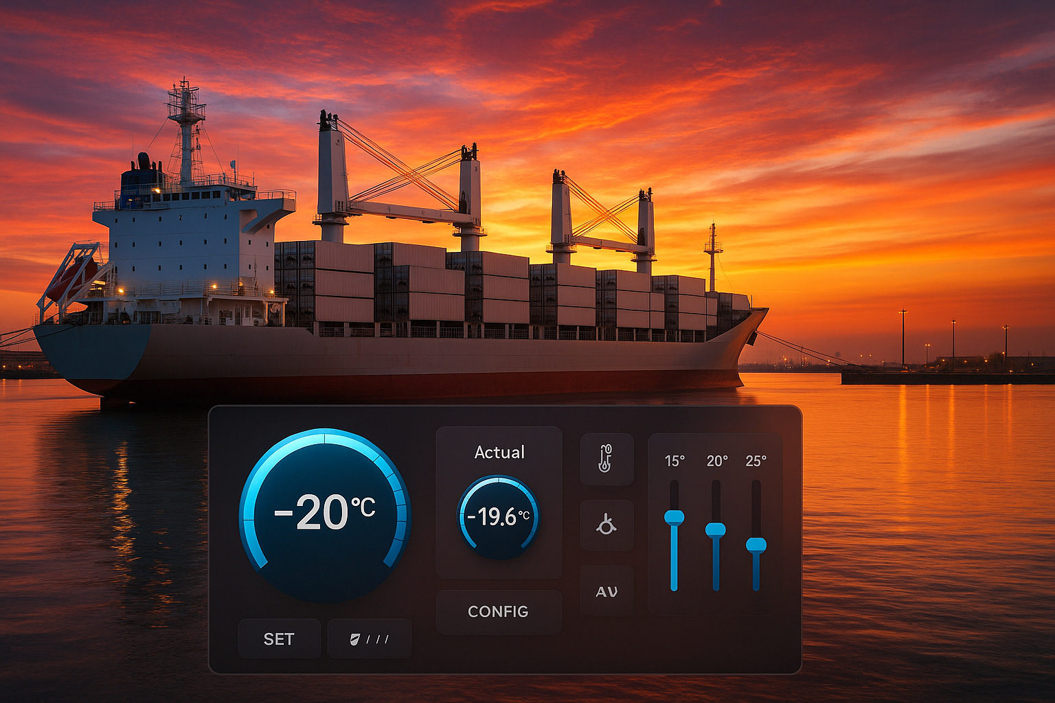 Reefer cargo ship transporting refrigerated containers globally